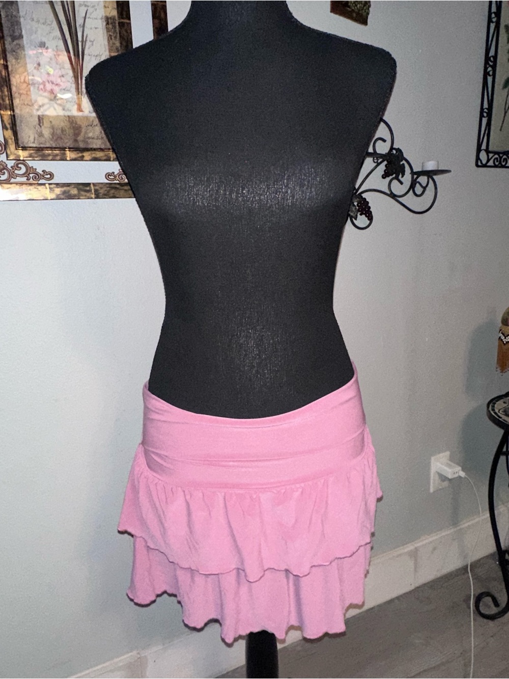 Vintage Y2K ZAKO USA Pink Ruffle Layered Stretchy Elastic Waistband Mini Skirt S
